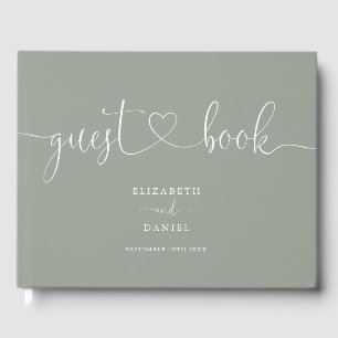 Sage Green Script Script Wedding Guest Book