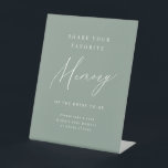 Sage green script share a memory bridal shower pedestal sign<br><div class="desc">Share your favourite memory of the bride sign,  features minimalist stylish modern script and text in sage green and white,  simple and clean,  great for bridal shower,  wedding,  birthday,  graduation party,  retirement party,  funeral,  etc.
See all the bridal shower games in collection.</div>