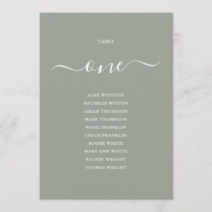 Sage Green Script Table Number 1 Seating Chart