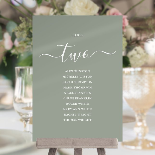 Sage Green Script Table Number 2 Seating Chart (Sage Green Script Table Number 2 Seating Chart)