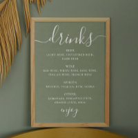 Sage green script wedding alcohol drinks bar menu