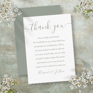 Sage Green Script Wedding Thank You Place Card