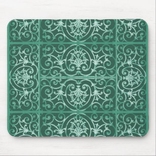 Sage green scrollwork pattern mouse pad
