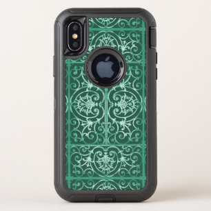 Sage green scrollwork pattern OtterBox defender iPhone x case