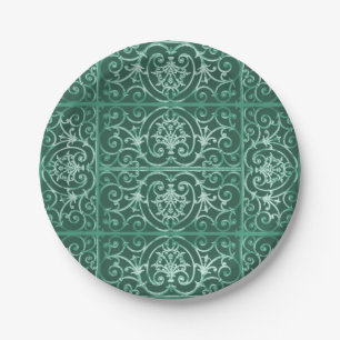 Sage green scrollwork pattern paper plate