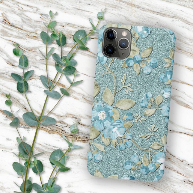 Sage Green Seafoam Teal Blue Floral Art Watercolor Case-Mate iPhone Case