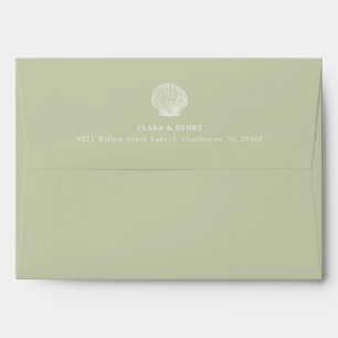 Sage Green Seashell Coastal Wedding Envelope