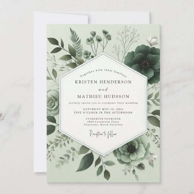 Sage Green Serene Botanical Wedding Invitation (Front)