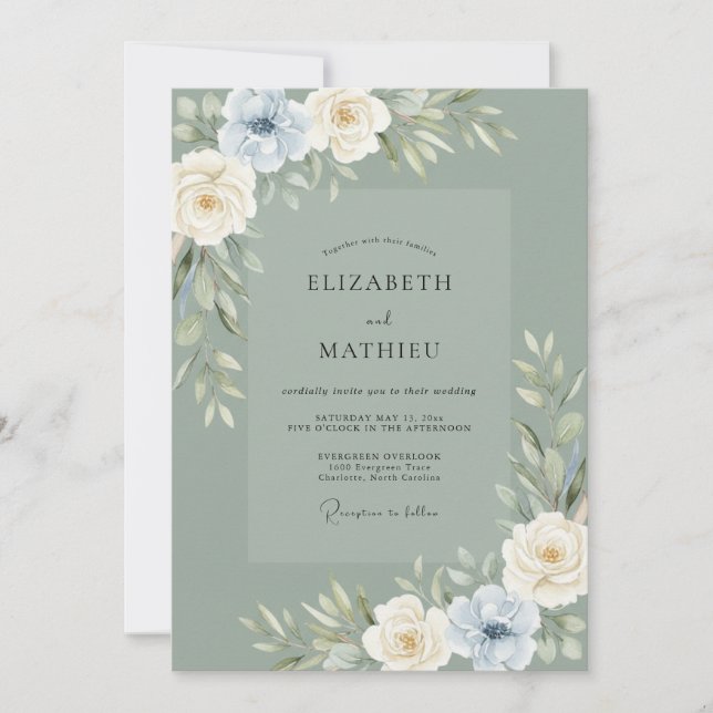 Sage Green Serene Foliage Wedding Invitation (Front)