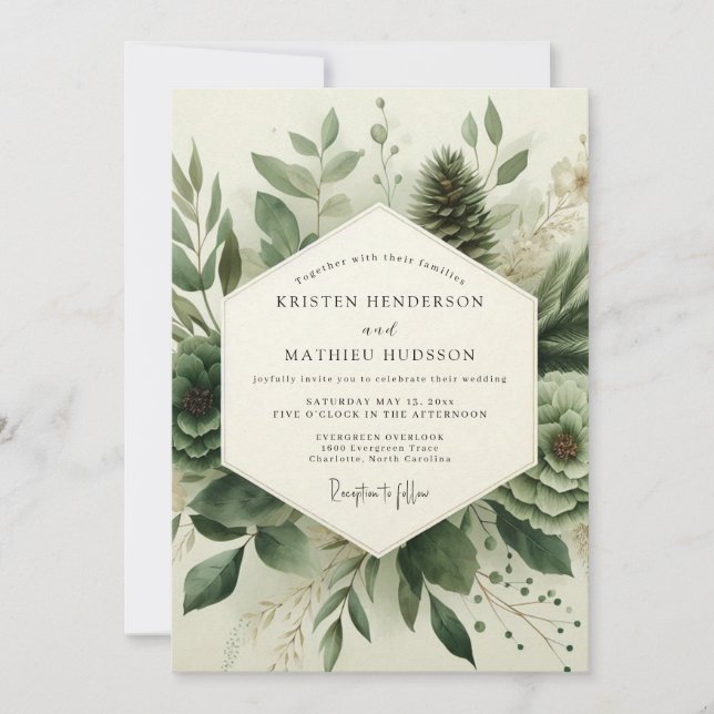 Sage Green Serene Succulent Wedding Invitation (Front)