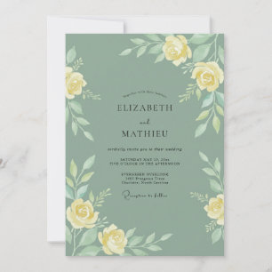 Sage Green Serene Watercolor Wedding Invitation