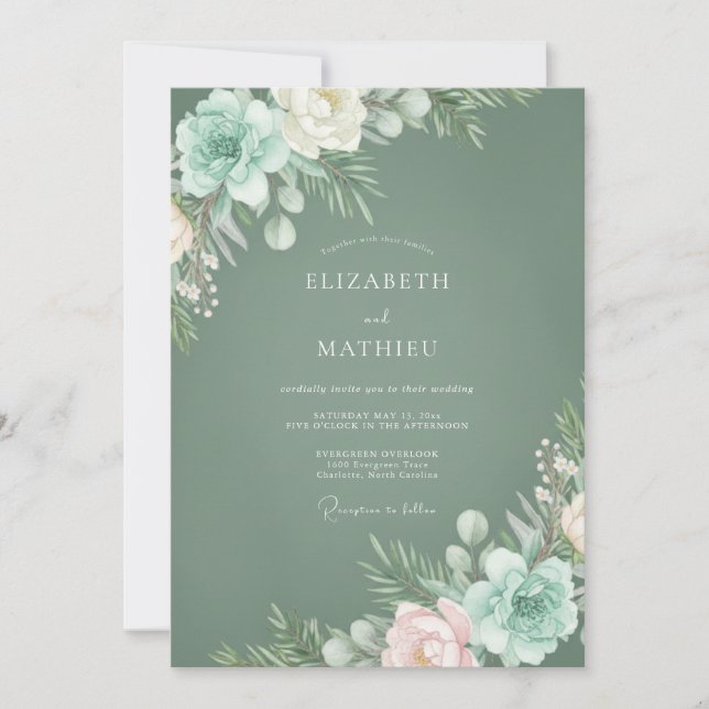Sage Green Serene Winter Wedding Invitation (Front)