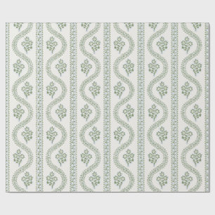 Sage Green Serpentine Floral Stripe, Cream Wrapping Paper