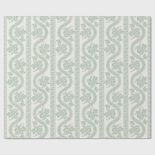 Sage Green Serpentine Floral Stripe, Cream Wrapping Paper