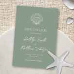 Sage Green Shell Beach Ocean Destination Wedding Save The Date<br><div class="desc">Sage Green Modern Shell Beach Ocean Destination Wedding Save the Date Card. Celebrate your special day with this elegant and beautiful wedding invitation design to beautify your special occasion. All the texts are pre-arranged for you to personalize easily and quickly with your own details.</div>