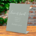 Sage Green Signature Script Love Is Sweet Pedestal Sign<br><div class="desc">This elegant sage green minimalist script love is sweet sign is perfect for all celebrations. Designed by Thisisnotme©</div>