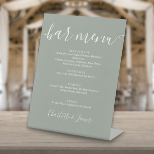 Sage Green Signature Script Wedding Bar Menu Pedestal Sign