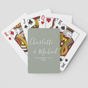 Sage Green Signature Script Wedding Favor Playing Cards