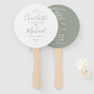 Sage Green Signature Script Wedding Program Hand Fan