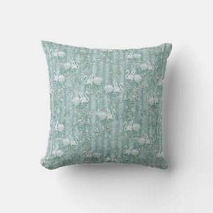 Sage Green Silk Drapes & Flamingos Flowers Throw Pillow
