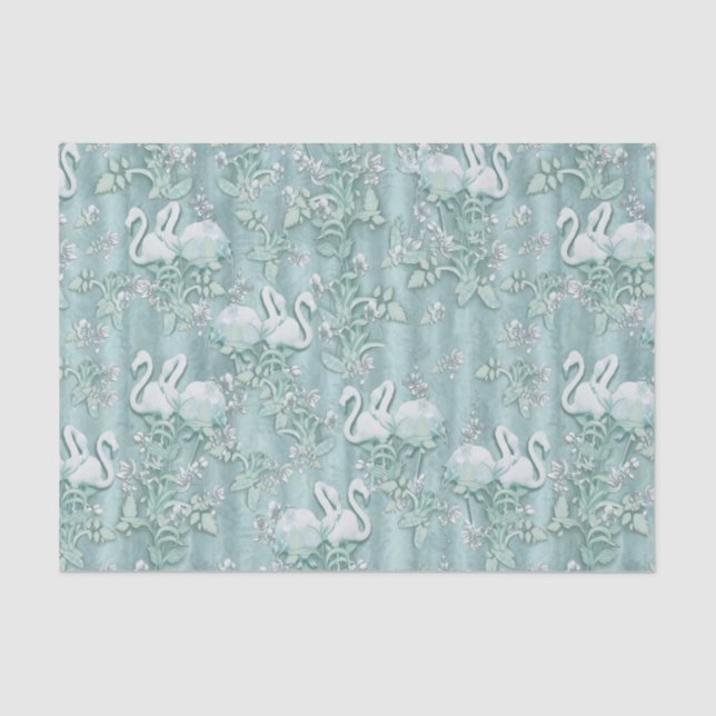 Sage green silk drapes & flamingos flowers tissue paper (Front)