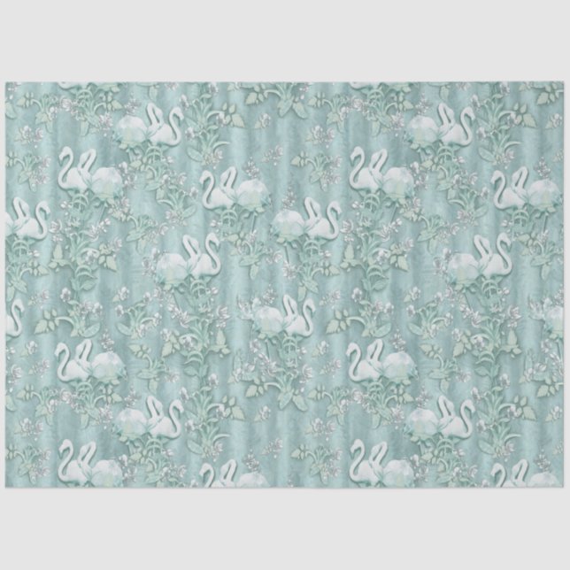 Sage Green Silk Drapes & Flamingos Flowers Tissue Paper (Front)