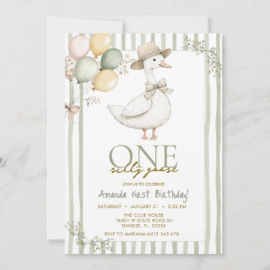  Sage Green Silly Goose 1st Birthday  Invitation
