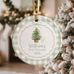 Sage Green Silly Goose Baby First Christmas Ceramic Ornament