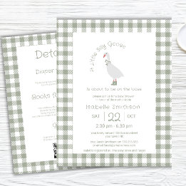 Sage Green Silly Little Goose Baby Shower QR Code  Invitation