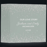 Sage Green Silver Confetti Wedding Anniversary Binder<br><div class="desc">Capture every cherished moment with this elegant “Our Love Story” binder featuring a soft sage green background adorned with shimmering faux silver glitter accents. Personalized with your names and wedding date, this romantic binder is perfect for preserving photos, letters, vows, or wedding keepsakes. A timeless design that beautifully combines simplicity...</div>