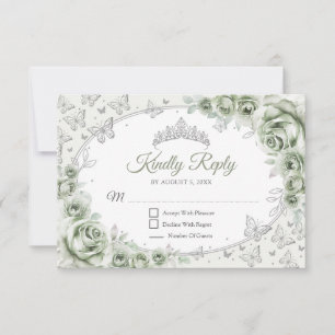 Sage Green Silver Quinceanera Reply RSVP Card