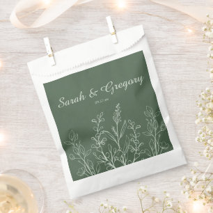 Sage Green Simple Boho Floral Favour Bag