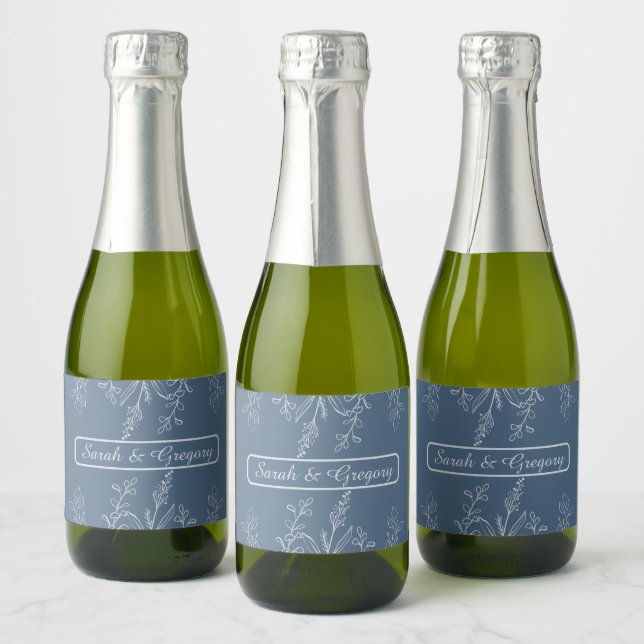 Sage Green Simple Boho Floral  Sparkling Wine Label (Bottles)