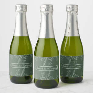 Sage Green Simple Boho Floral  Sparkling Wine Label