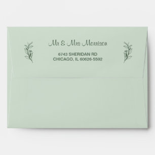 Sage Green Simple Boho Floral Wedding  Envelope