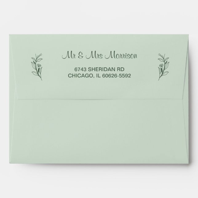 Sage Green Simple Boho Floral Wedding  Envelope (Back (Top Flap))