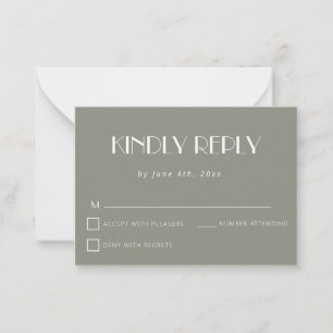 Sage Green Simple Budget Wedding RSVP Card