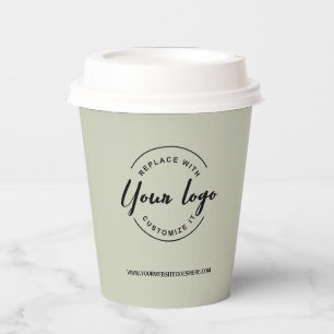 Sage Green Simple business logo Modern Custom Paper Cups