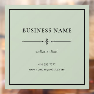 Sage Green Simple Business Name Black Frame Window Cling