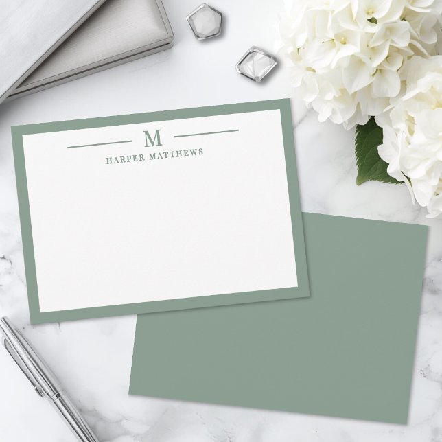 Sage Green Simple Classic Personalized Stationery Card (Sage Green Simple Classic Personalized Stationery Note Card)