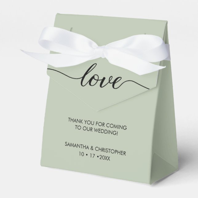 Sage green Simple & Elegant Love Wedding ScrIpt  Favor Box (Front Side)