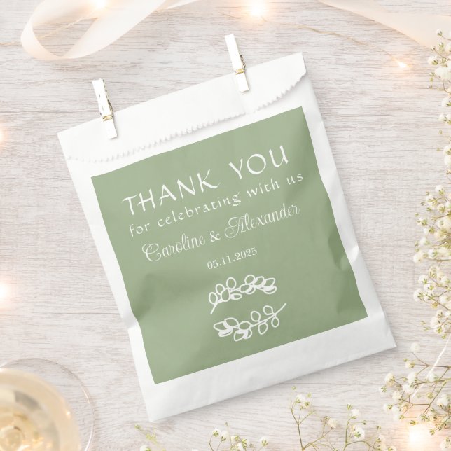 Sage Green Simple Elegant Modern Script Wedding Favour Bag (Clipped)