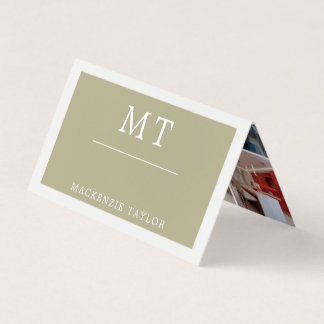 Sage Green Simple Elegant Professional 9 Photo Business Card