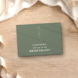 Sage green Simple Flower Will you Be my Bridesmaid Invitation
