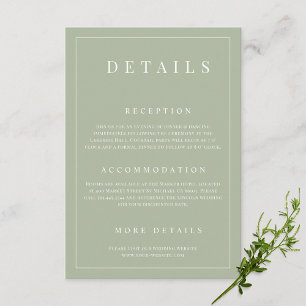 Sage Green Simple Formal Wedding Details Enclosure Card