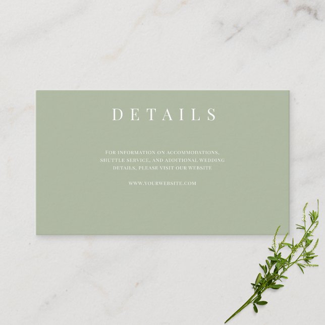Sage Green Simple Formal Wedding Details Enclosure Card (Creator Uploaded)