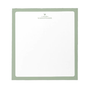 Sage Green   Simple Heart Personalized Notepad