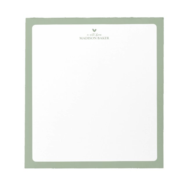 Sage Green | Simple Heart Personalized Notepad (Front)