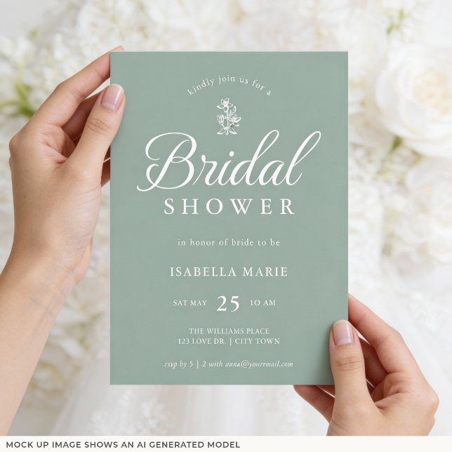 Sage Green Simple Minimal Bridal Shower Invitation (Front of invite shown in 5 x 7 inches, choose size, paper, and corner style.
)