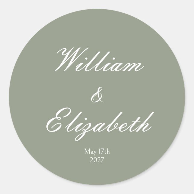 Sage Green Simple Minimalistic Wedding Sticker (Front)